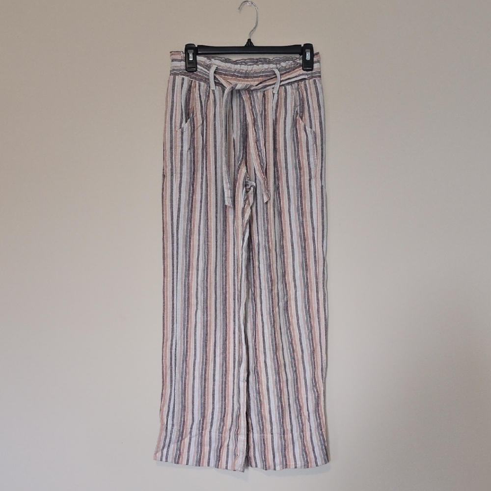 Rewind Striped Linen Pants with Belt